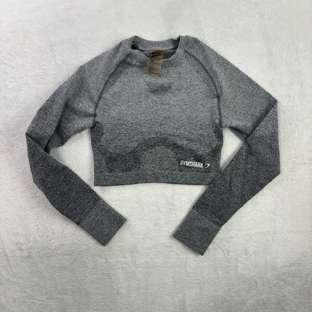 Gymshark Ombre Seamless Crop Top Long Sleeve Activewear Athletic Grey Women's S